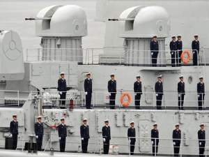 China's People's Liberation Army (PLA) Navy sailors on review. Image: Getty